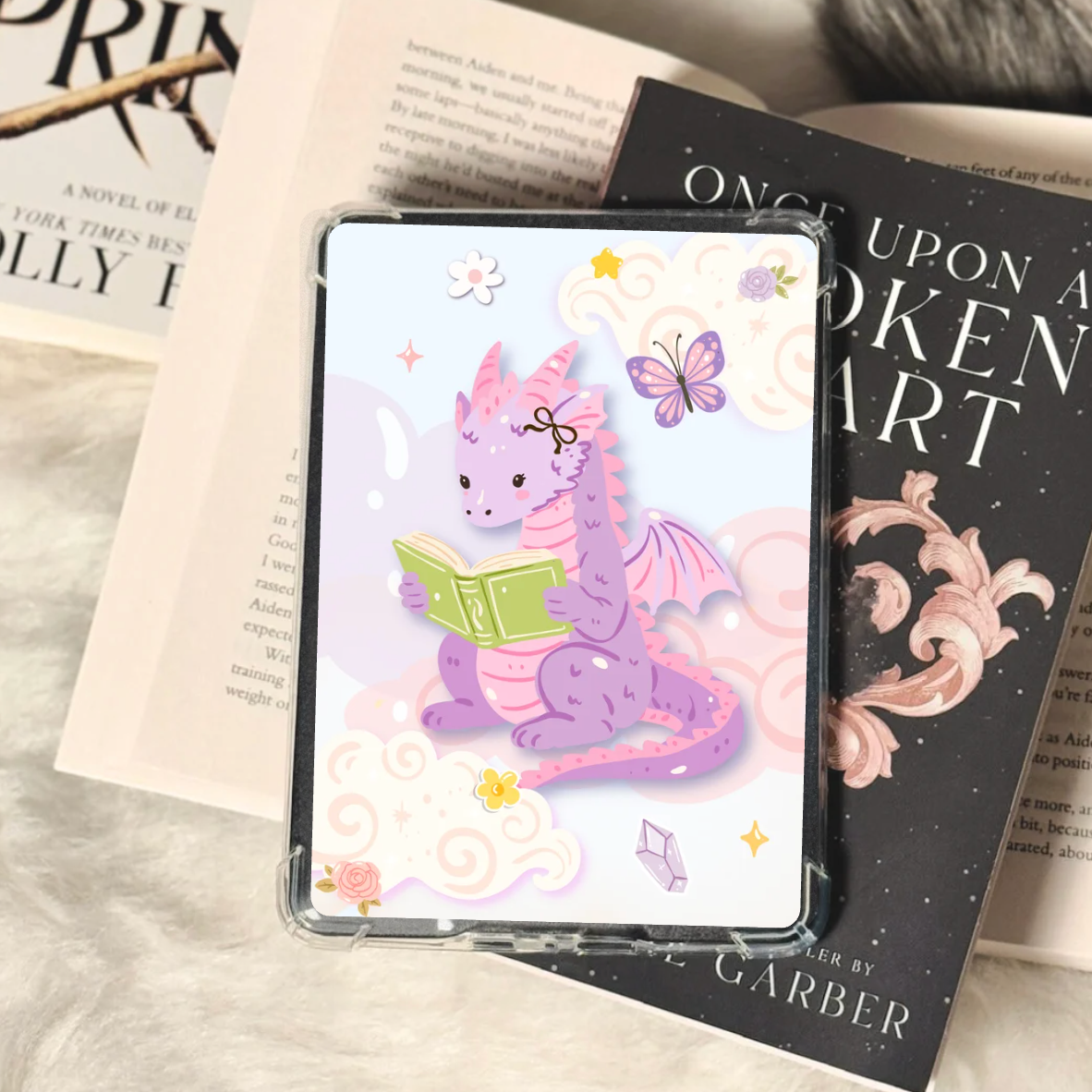 Whimsical Dragon Reading Kindle Insert - Three Sizes - Optional Lamination