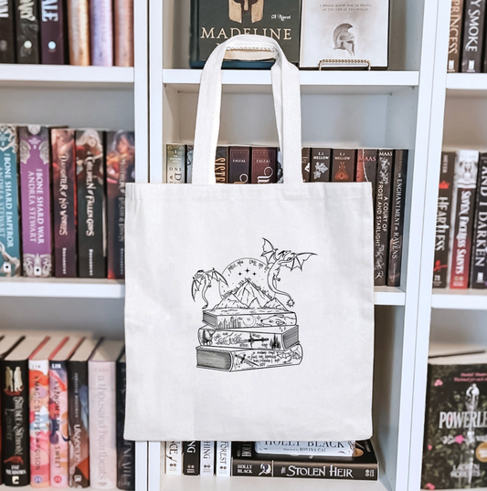 Romantasy Books and Dragons Sublimated Canvas Tote Bag