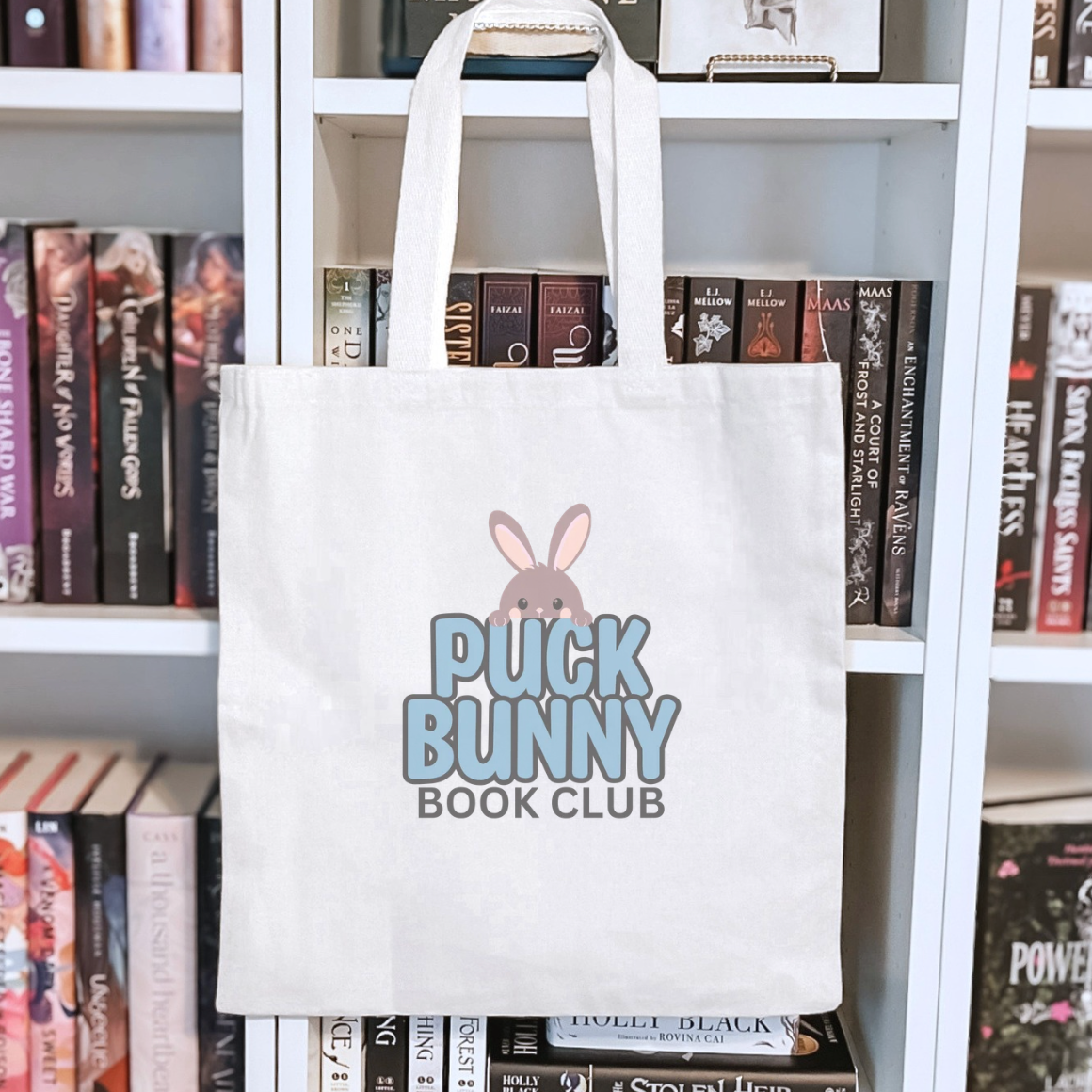 Puck Bunny Book Club Sublimated Canvas Tote Bag