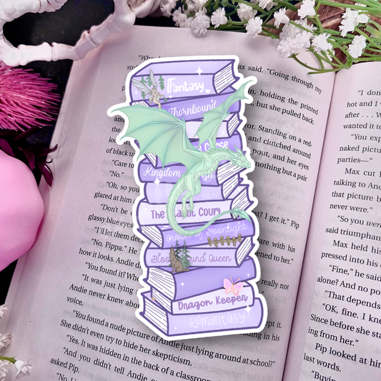 Whimsical Bookstack Fantasy Die-Cut Sparkle Bookmark