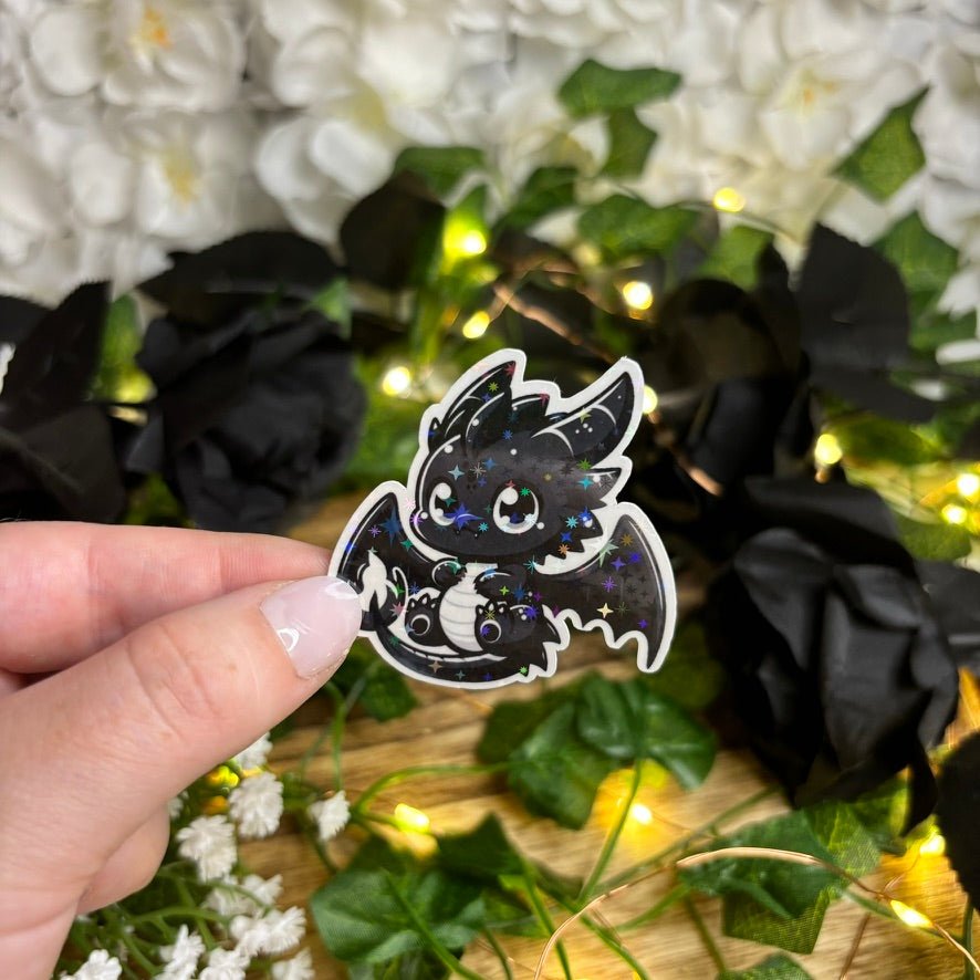 Baby Black Dragon Sparkle Sticker - Awfullynerdy.co