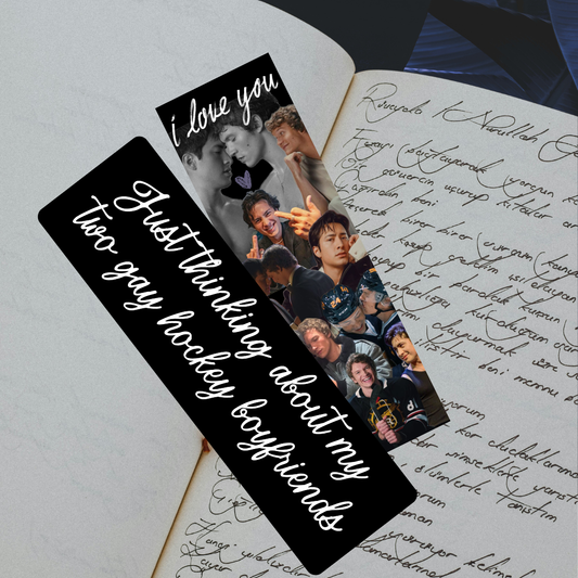 Just Thinking About My Two Gay Hockey Boyfriends Dual-Sided Matte Cardstock Bookmark