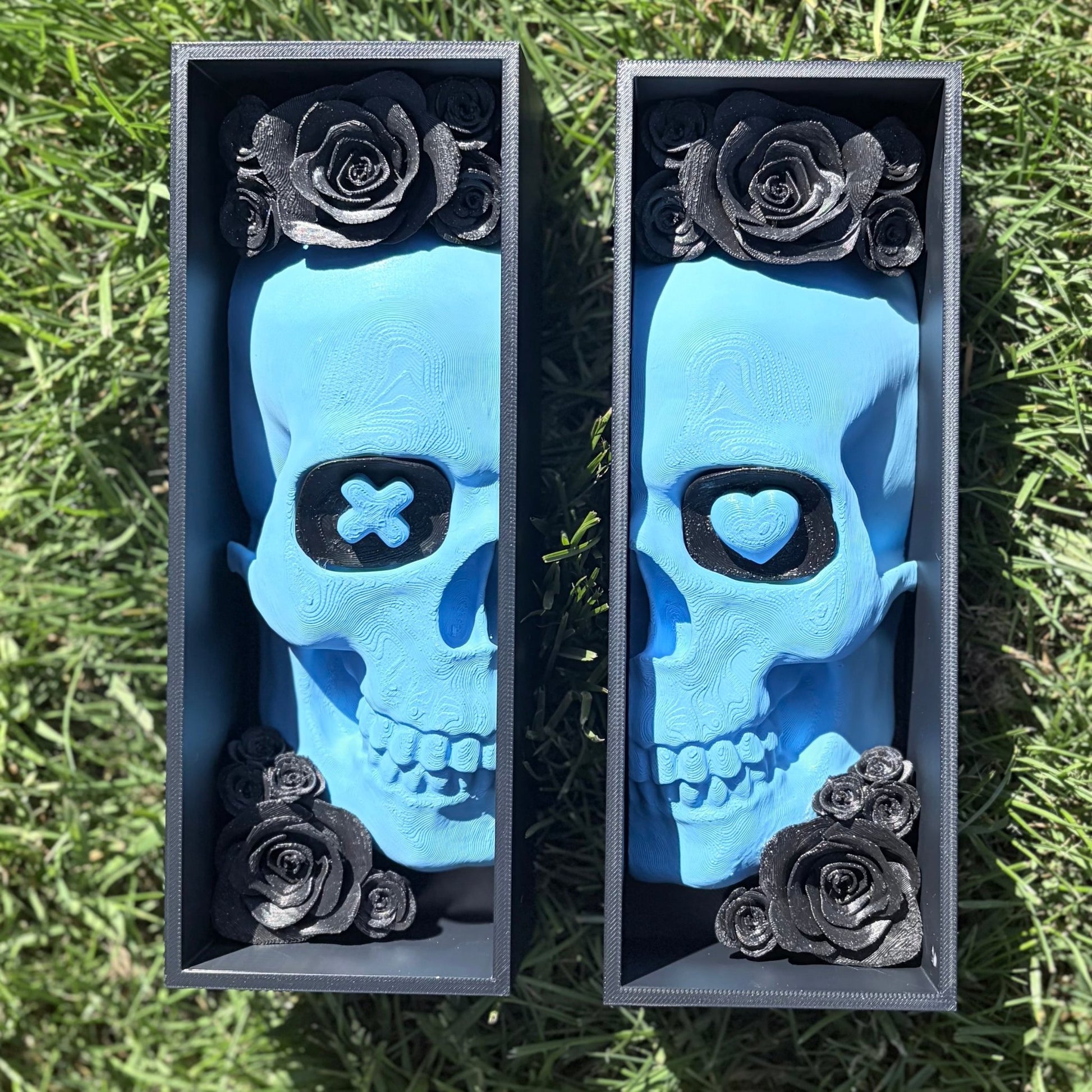 Blue Skull Sparkle Rose Book Nook - Awfullynerdy.co