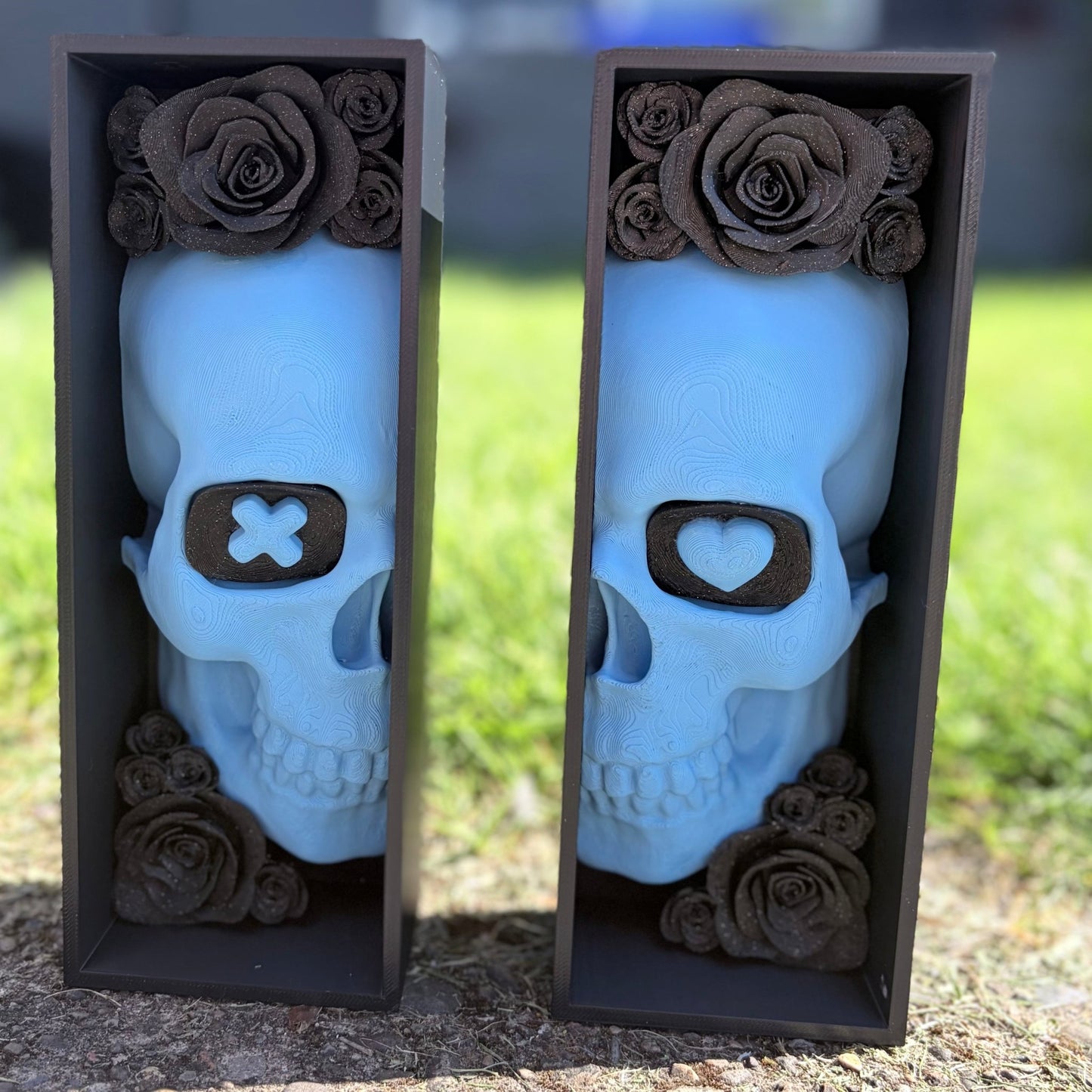 Blue Skull Sparkle Rose Book Nook - Awfullynerdy.co