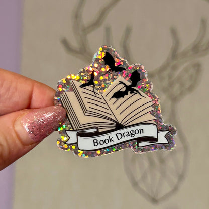 Book Dragon Glitter Sticker - Awfullynerdy.co