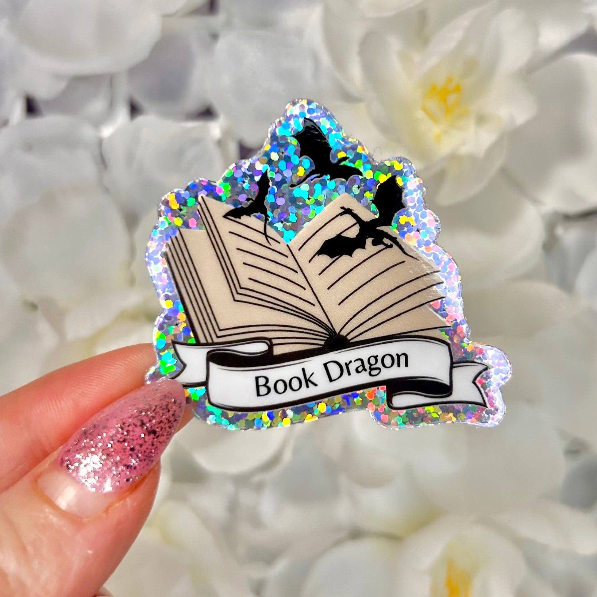 Book Dragon Glitter Sticker - Awfullynerdy.co