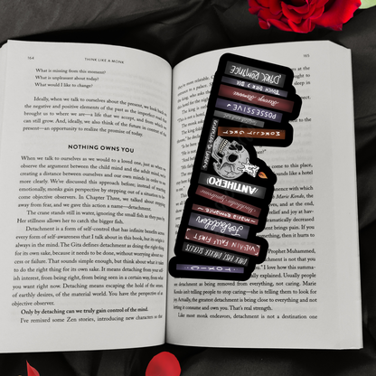 Dark Romance Tropes Books and Skull Cardstock Bookmark