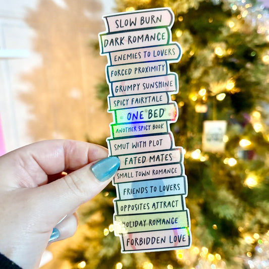 Bookish Tropes Book Stack Cardstock Bookmark - Awfullynerdy.co