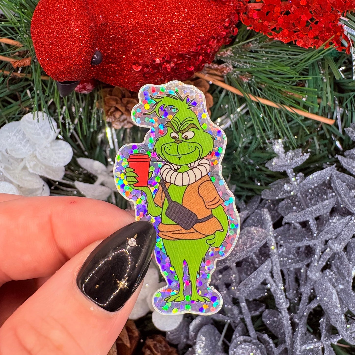 Boujee Grinch Glitter Sticker - Awfullynerdy.co