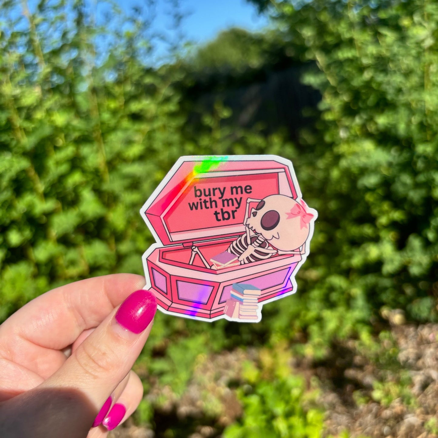 Bury Me With My TBR Skeleton Sticker - Awfullynerdy.co