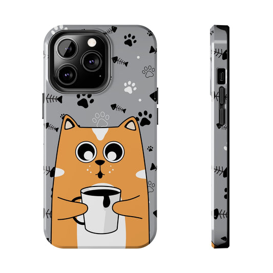 Cat Drinking Coffee Tough Phone Case - Awfullynerdy.co