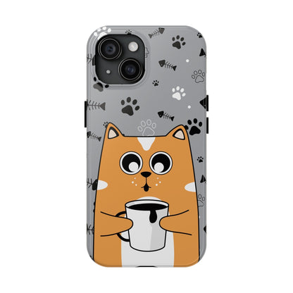 Cat Drinking Coffee Tough Phone Case - Awfullynerdy.co