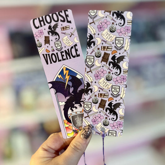 Choose Violence Dual - Sided Sparkle Cardstock Bookmark (pre - tasseled on bottom) - Awfullynerdy.co