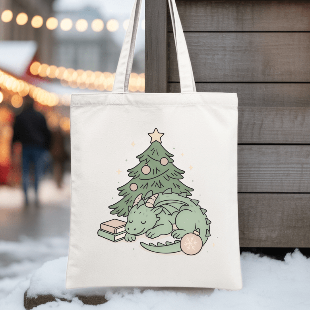 Christmas Dragon Sublimated Canvas Tote Bag - Awfullynerdy.co