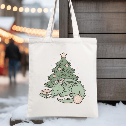 Christmas Dragon Sublimated Canvas Tote Bag - Awfullynerdy.co