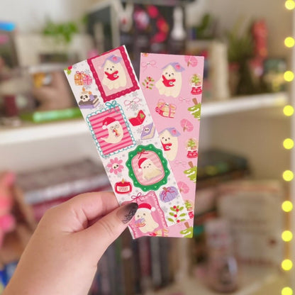 Christmas Ghosts Dual - Sided Snow Sparkle Cardstock Bookmark - Awfullynerdy.co