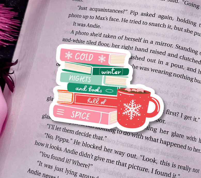 Cold Winter Nights and Books Full of Spice Snowflake Sparkle Sticker - Awfullynerdy.co
