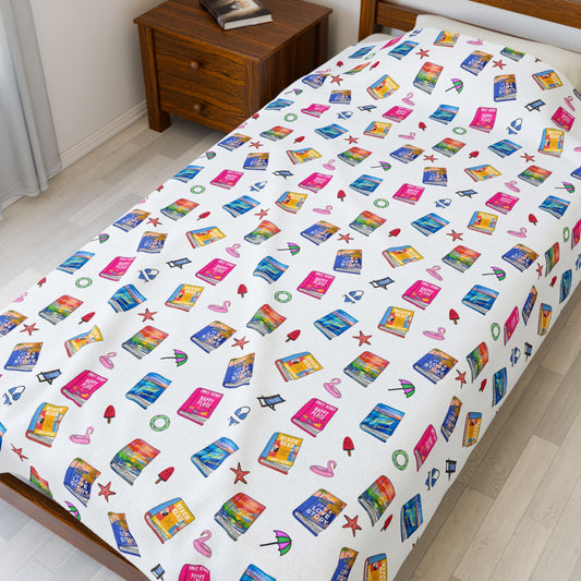 Colorful Summer Romance Books Velveteen Plush Blanket - Cozy Blanket for Movie Nights, Gifts for Foodies, Cute Dorm Decor, Relaxation, Home Comfort - Awfullynerdy.co