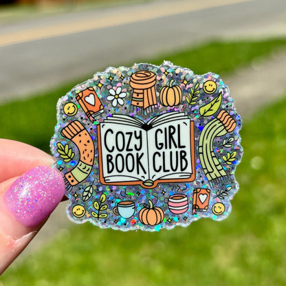 Cozy Girl Book Club Glitter Sticker - Awfullynerdy.co