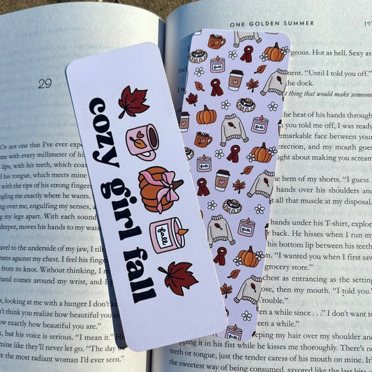 Cozy Girl Fall Dual - Sided Matte Cardstock Bookmark - Awfullynerdy.co