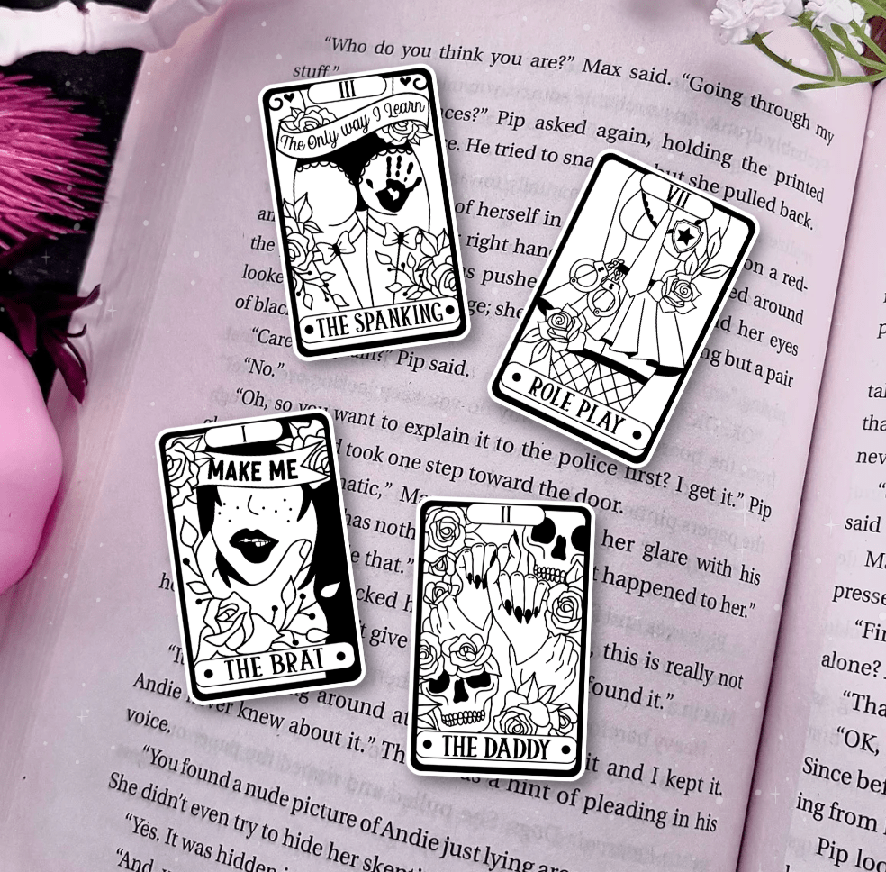 Dark Romance Tarot Card Stickers (Set of 4) or 3x5 Bookmarks | Bookish Stickers | Tarot Aesthetic | Witchy Stickers | Reader Bookmark | Book Lover Gift - Awfullynerdy.co