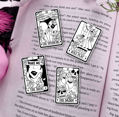 Dark Romance Tarot Card Stickers (Set of 4) or 3x5 Bookmarks | Bookish Stickers | Tarot Aesthetic | Witchy Stickers | Reader Bookmark | Book Lover Gift - Awfullynerdy.co