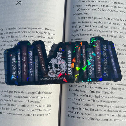 Dark Romance Tropes Books and Skull Cardstock Bookmark - Awfullynerdy.co