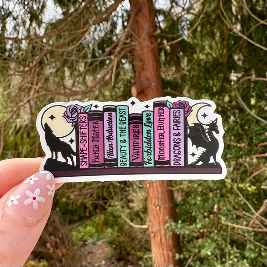 Dark Romantasy Tropes Shelf Clear Sticker - Awfullynerdy.co