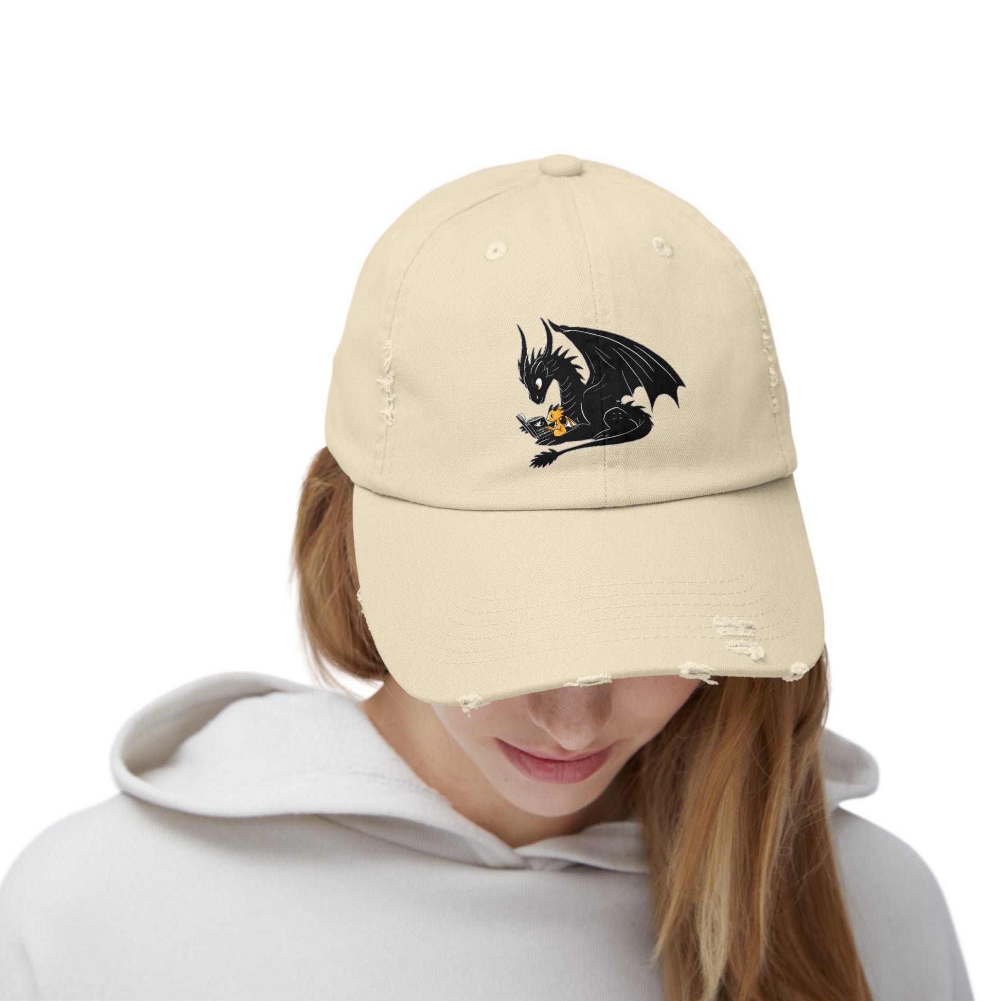 Dragons Reading Fourth Wing Distressed Cap - Awfullynerdy.co