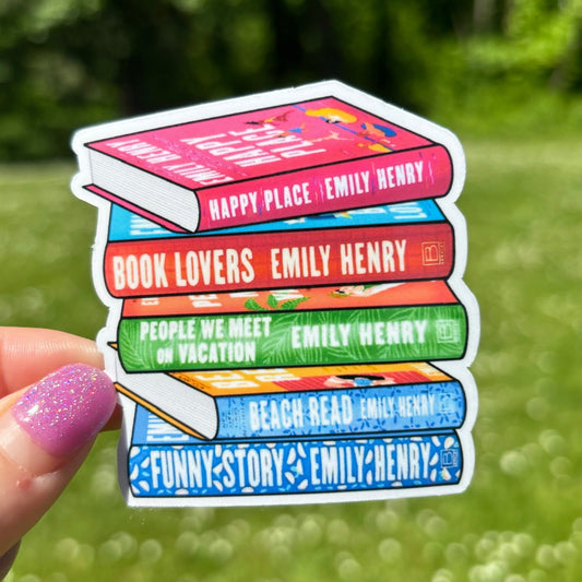 Emily Henry Bookstack Sticker - Awfullynerdy.co