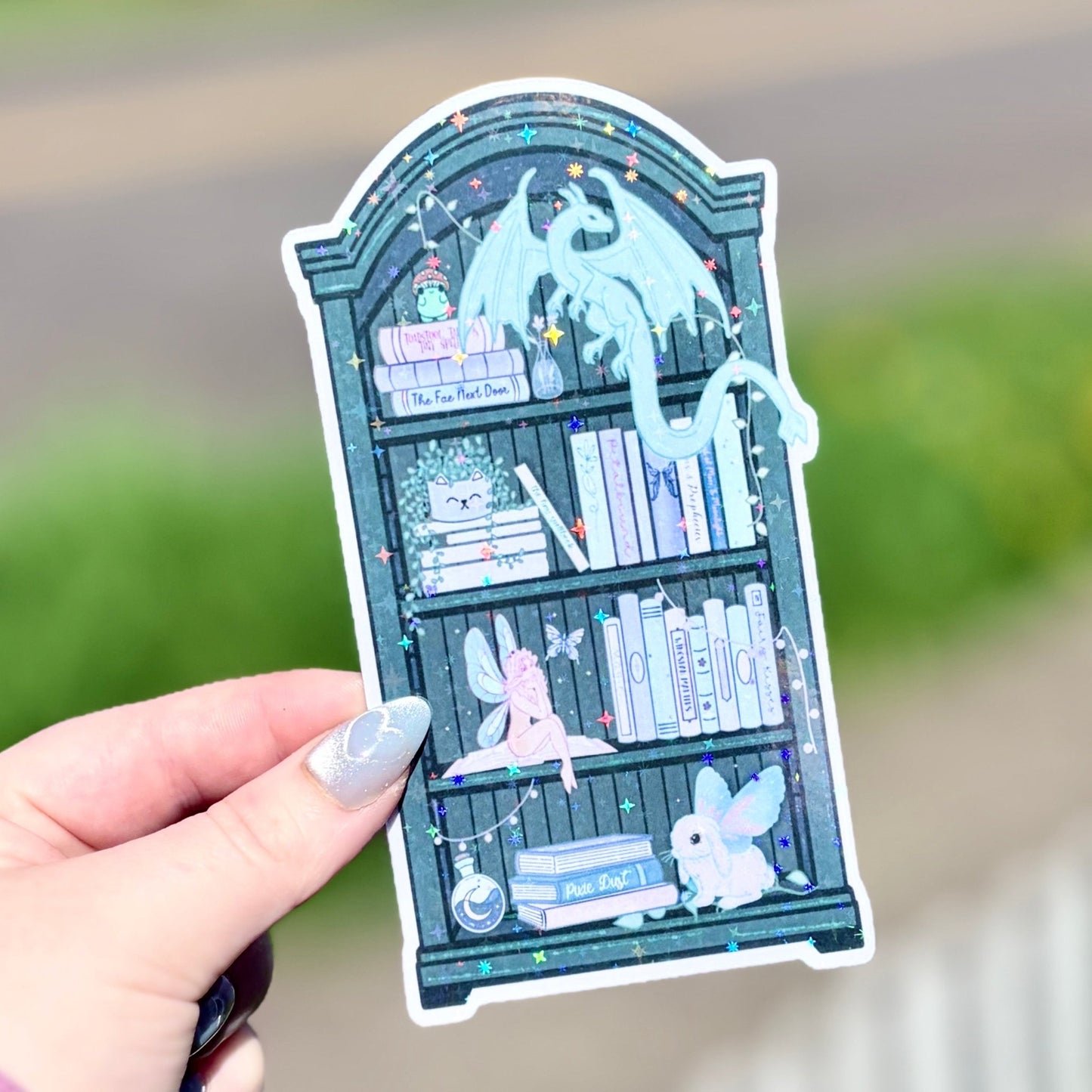 Fairy Dragon Bookshelf Die - Cut Sparkle Bookmark - Awfullynerdy.co