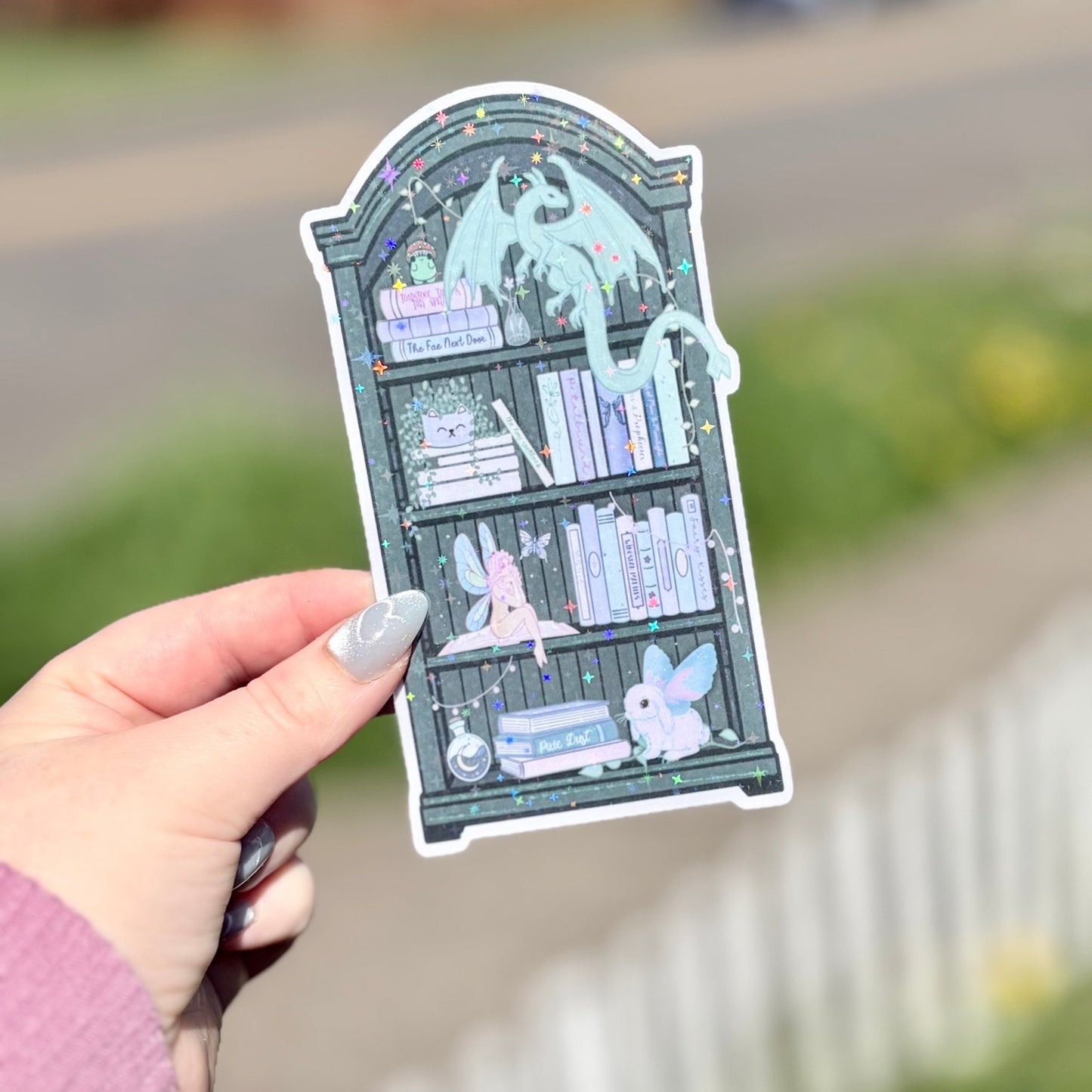 Fairy Dragon Bookshelf Die - Cut Sparkle Bookmark - Awfullynerdy.co