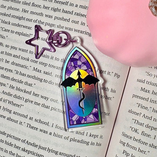 Fantasy Dragon Holographic Keychain – Stained Glass Inspired Window Design - Awfullynerdy.co