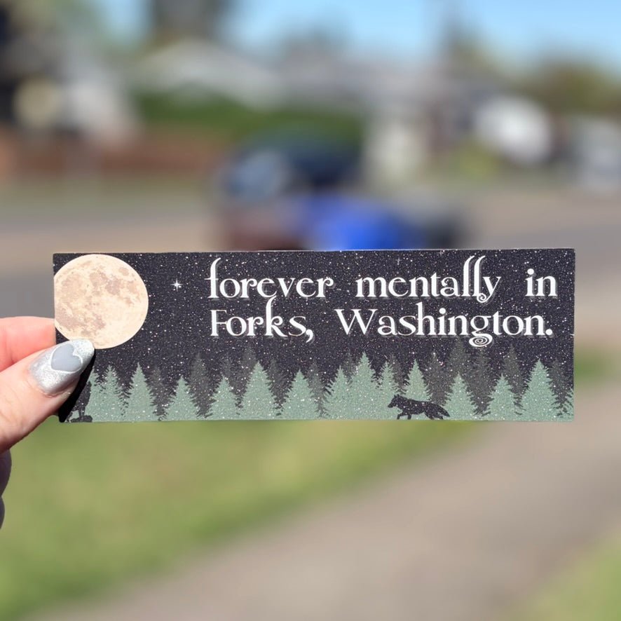 Forever Mentally in Forks Dual - Sided Snow Sparkle Cardstock Bookmark - Awfullynerdy.co