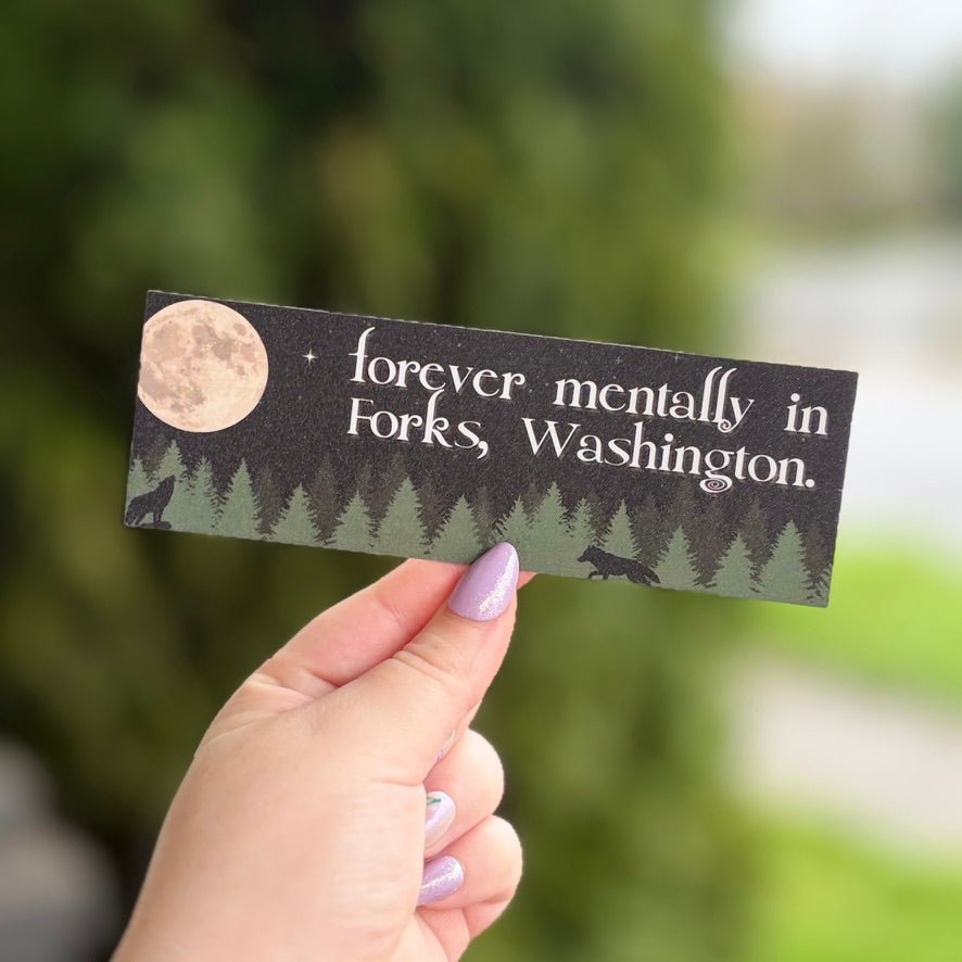 Forever Mentally in Forks Dual - Sided Snow Sparkle Cardstock Bookmark - Awfullynerdy.co