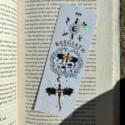 Fourth Wing Basgiath War Collage Laminated Sparkle Bookmark - Awfullynerdy.co