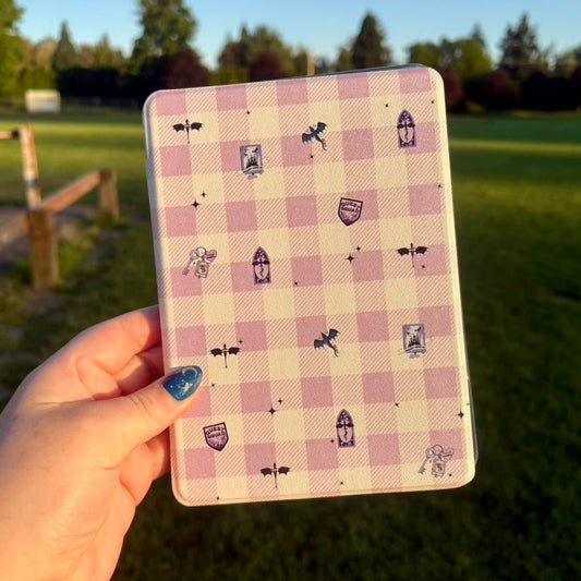 Fourth Wing Checkered Inspired Slim & Smart Kindle Case – Clear Back with Auto Sleep/Wake - Awfullynerdy.co
