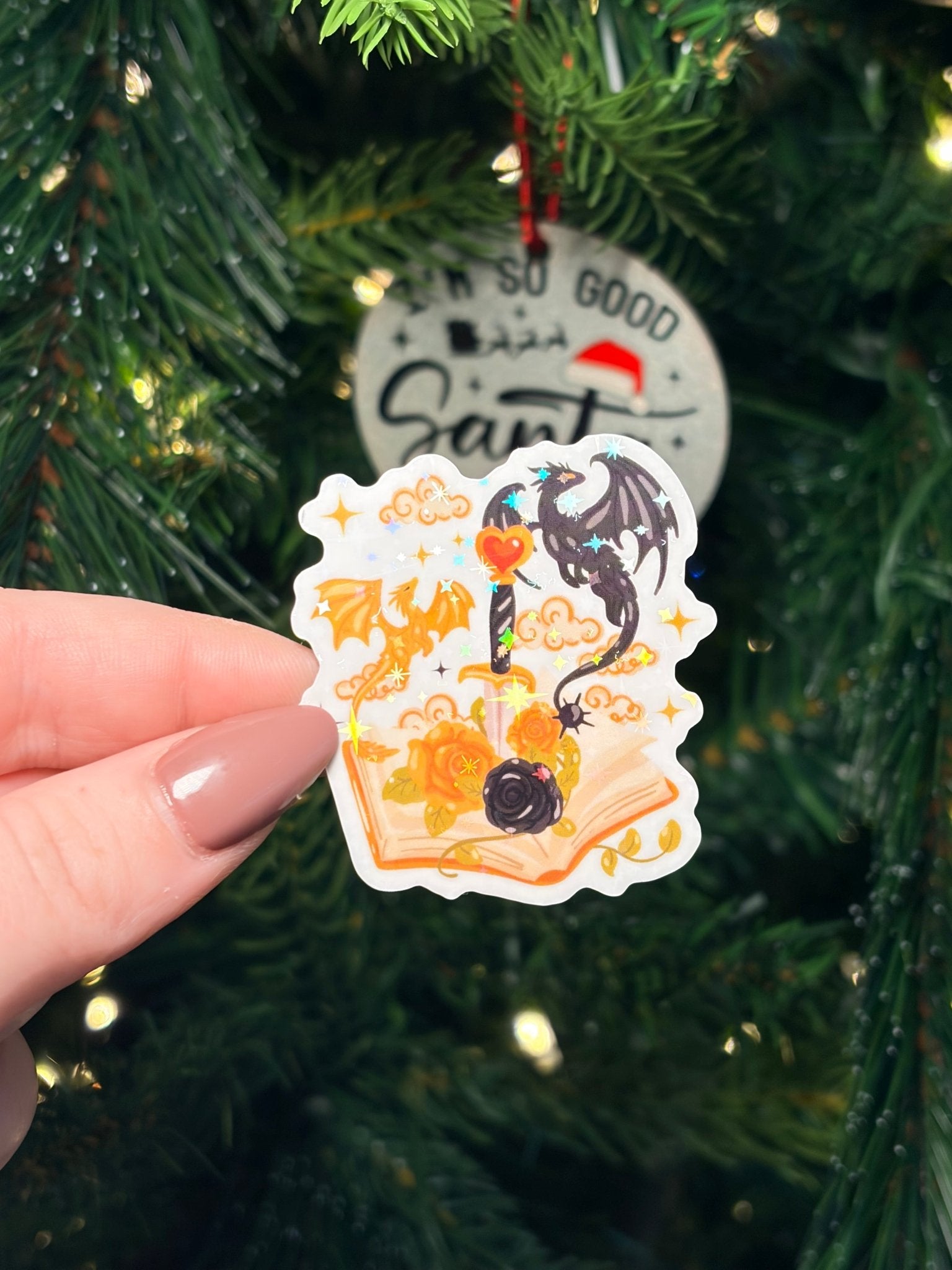 Fourth Wing Inspired Book Dagger and Dragons Sparkle Vinyl Sticker – Durable Waterproof Bookish Decal - Awfullynerdy.co