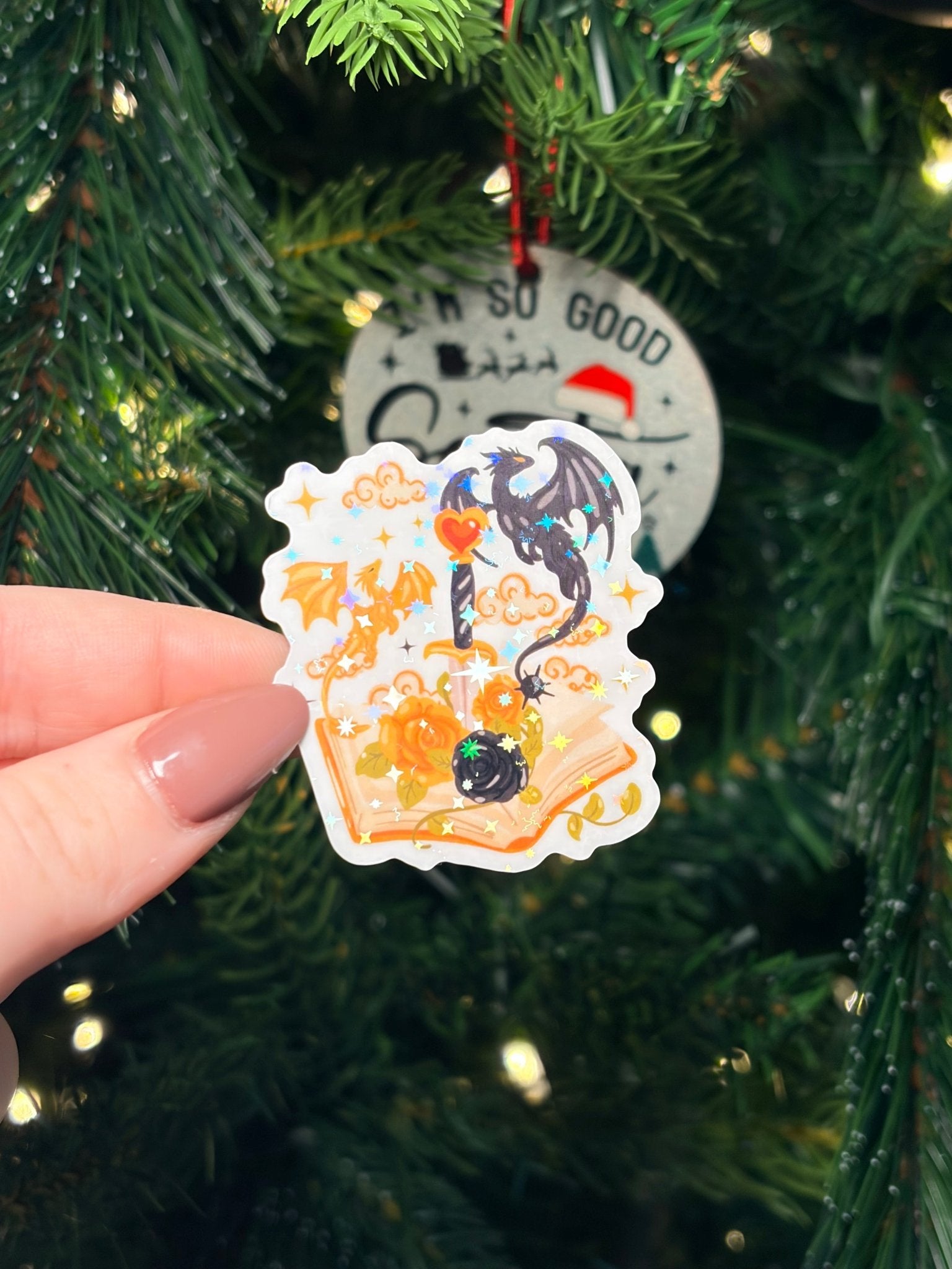 Fourth Wing Inspired Book Dagger and Dragons Sparkle Vinyl Sticker – Durable Waterproof Bookish Decal - Awfullynerdy.co