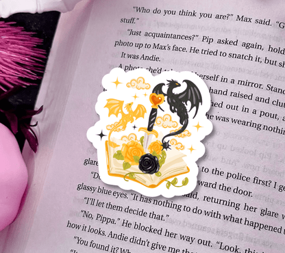 Fourth Wing Inspired Book Dagger and Dragons Sparkle Vinyl Sticker – Durable Waterproof Bookish Decal - Awfullynerdy.co