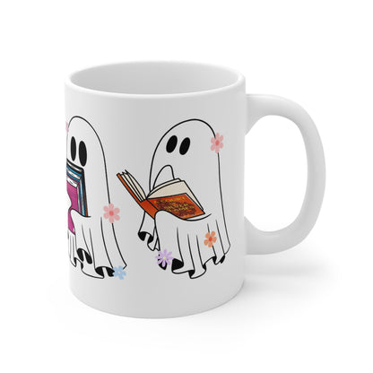 Funny Ghost Reading ACOTAR Floral Mug 11oz - Awfullynerdy.co