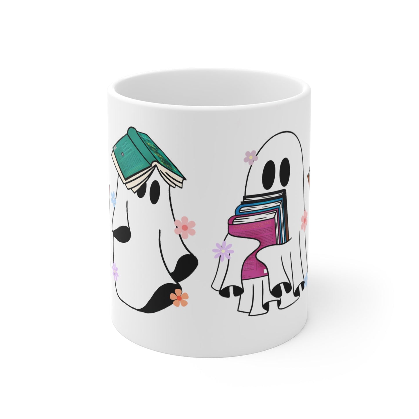 Funny Ghost Reading ACOTAR Floral Mug 11oz - Awfullynerdy.co