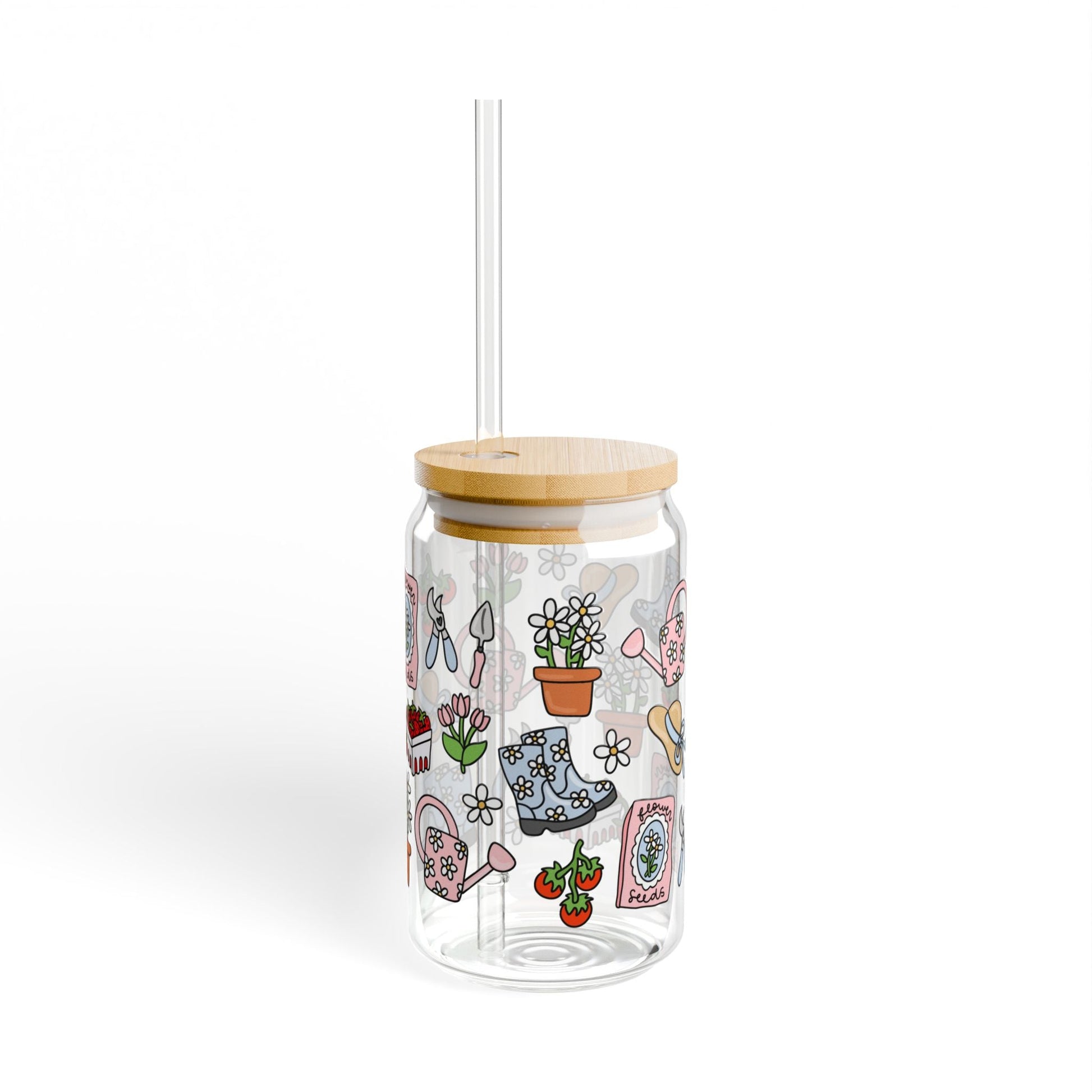 Garden Girl Sipper Glass with Lid and Straw - 16oz - Awfullynerdy.co
