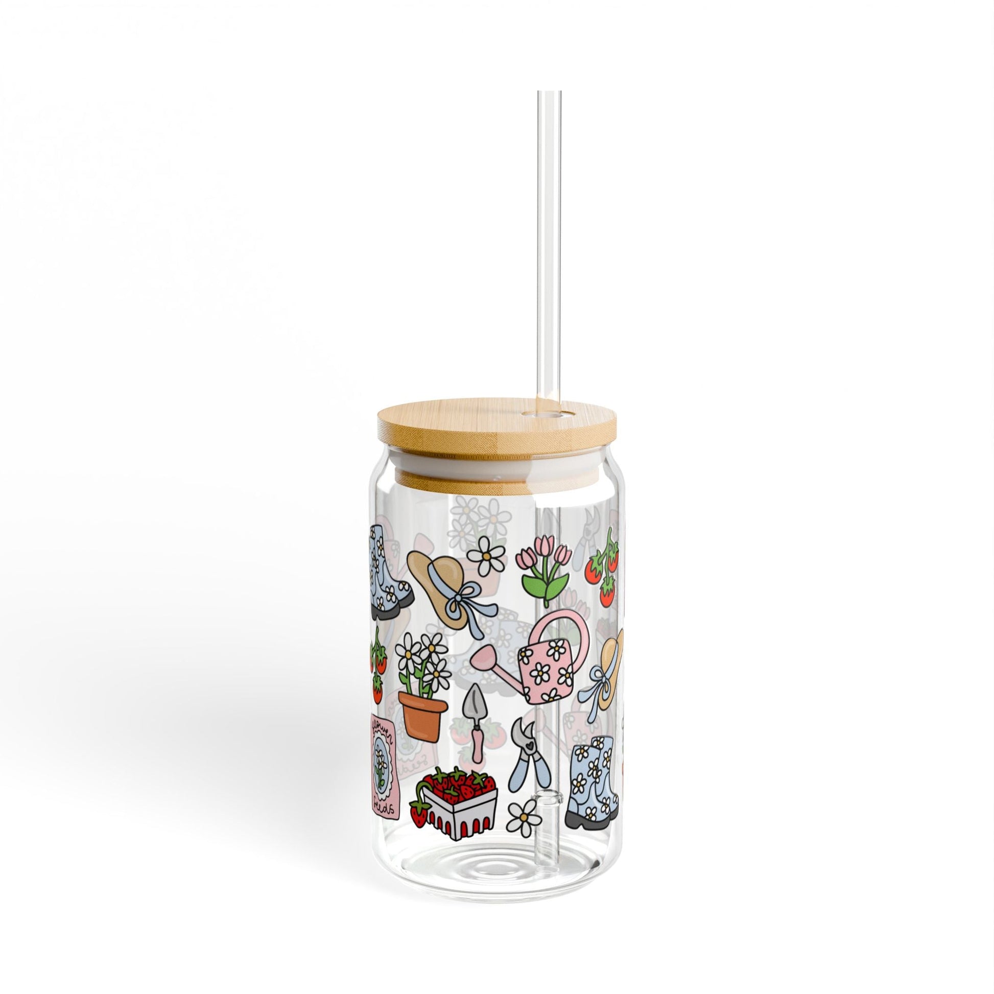 Garden Girl Sipper Glass with Lid and Straw - 16oz - Awfullynerdy.co