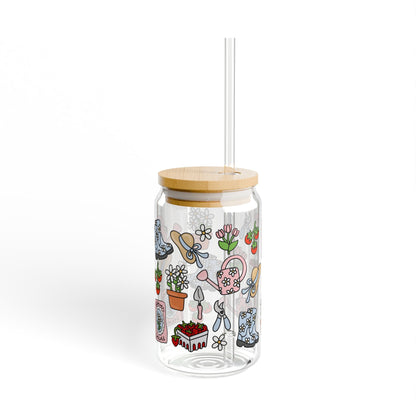 Garden Girl Sipper Glass with Lid and Straw - 16oz - Awfullynerdy.co