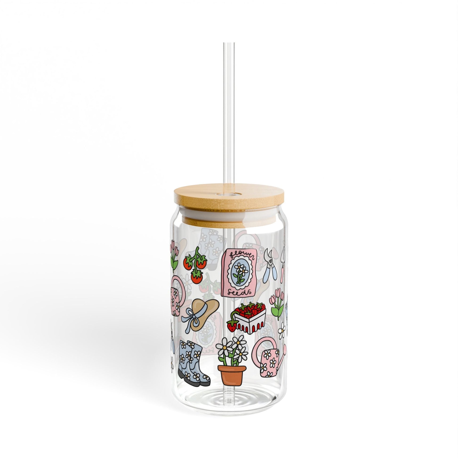 Garden Girl Sipper Glass with Lid and Straw - 16oz - Awfullynerdy.co