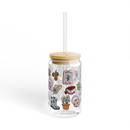 Garden Girl Sipper Glass with Lid and Straw - 16oz - Awfullynerdy.co