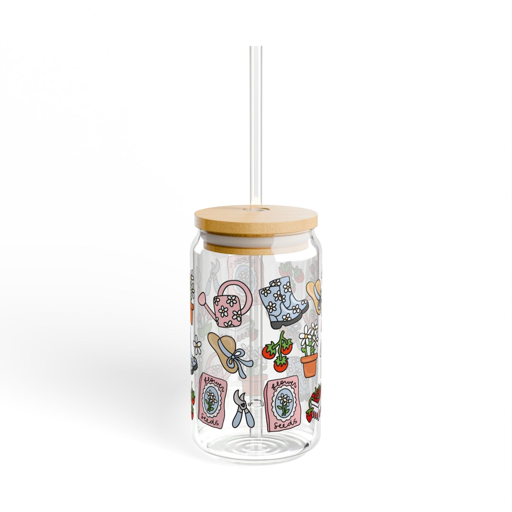 Garden Girl Sipper Glass with Lid and Straw - 16oz - Awfullynerdy.co