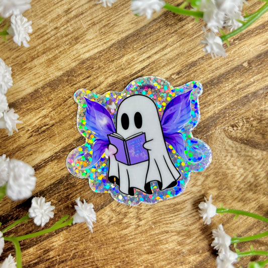 Ghost Reading Fairie Smut Glitter Sticker - Awfullynerdy.co