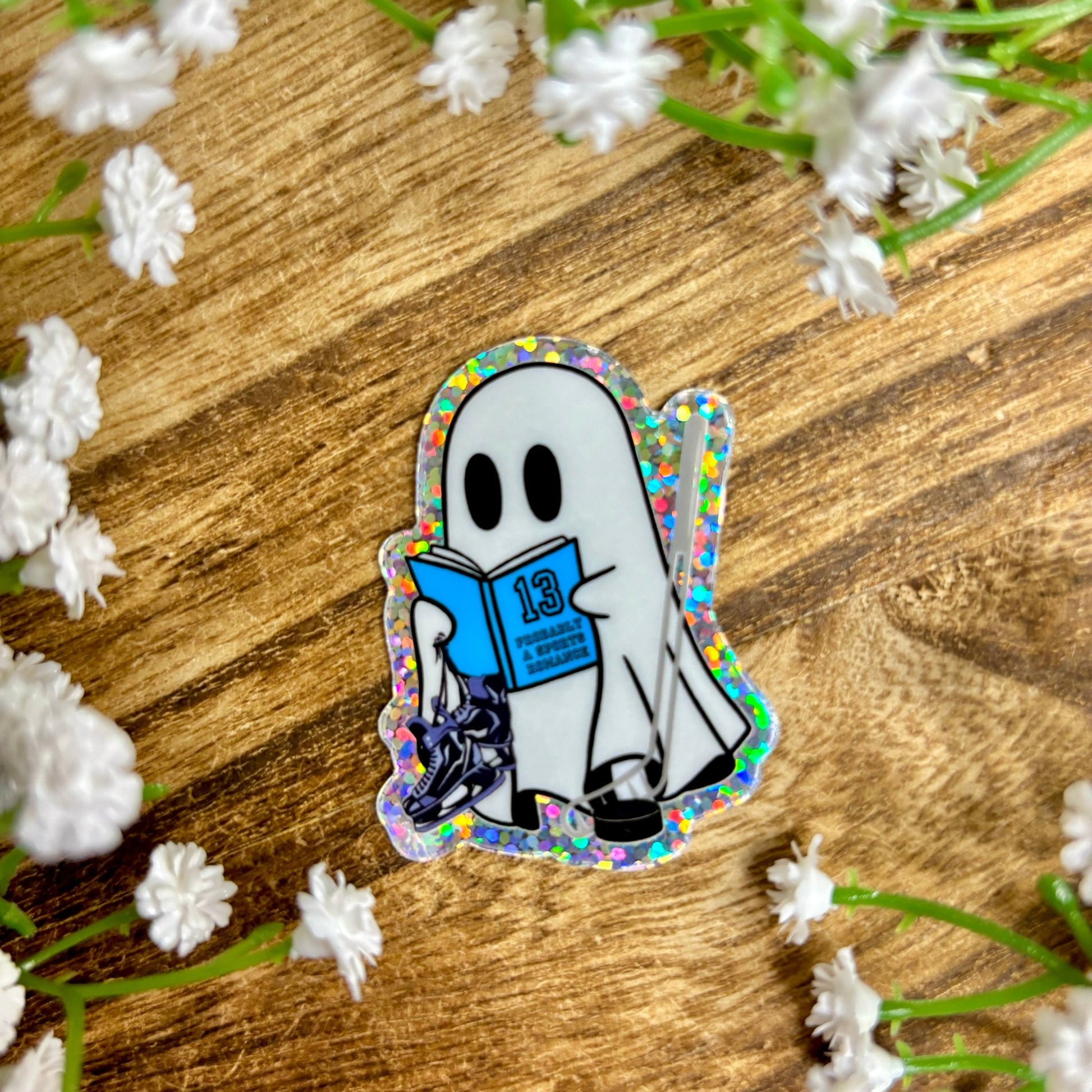 Ghost Reading Probably a Sports Romance Glitter Sticker - Awfullynerdy.co